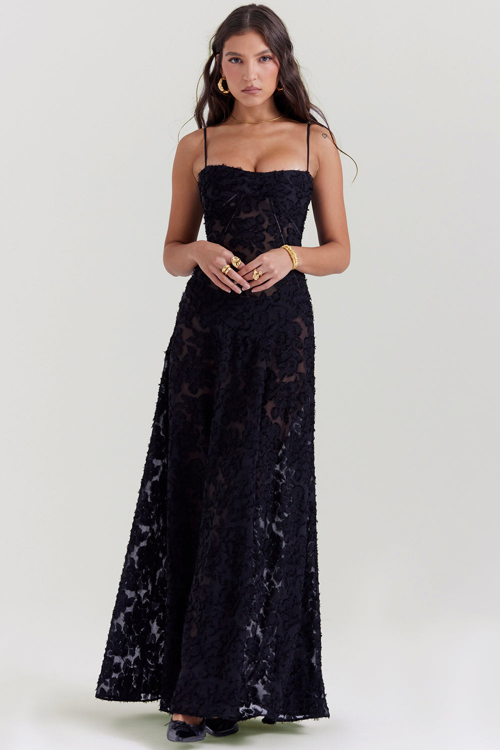 Seren Black Long Evening Dress Corset