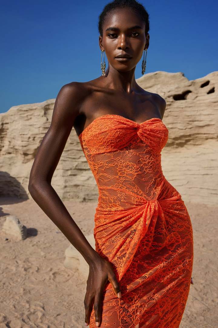 Selien Orange Long Evening Dress