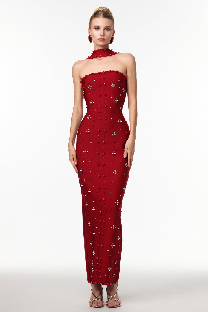 Nesya Bordo Long Evening Dress