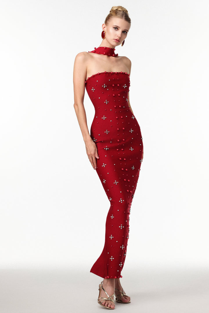 Nesya Bordo Long Evening Dress