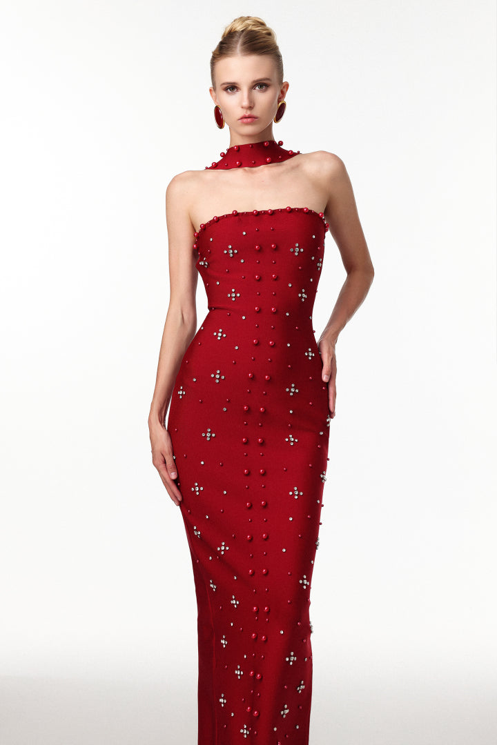 Nesya Bordo Long Evening Dress