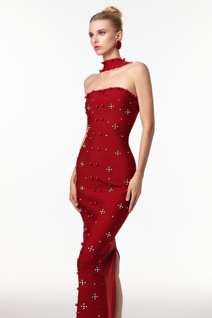 Nesya Bordo Long Evening Dress