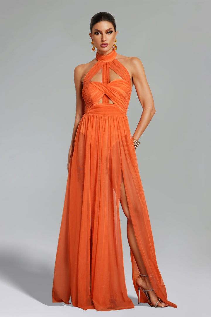 Rivka Orange Long Evening Dress