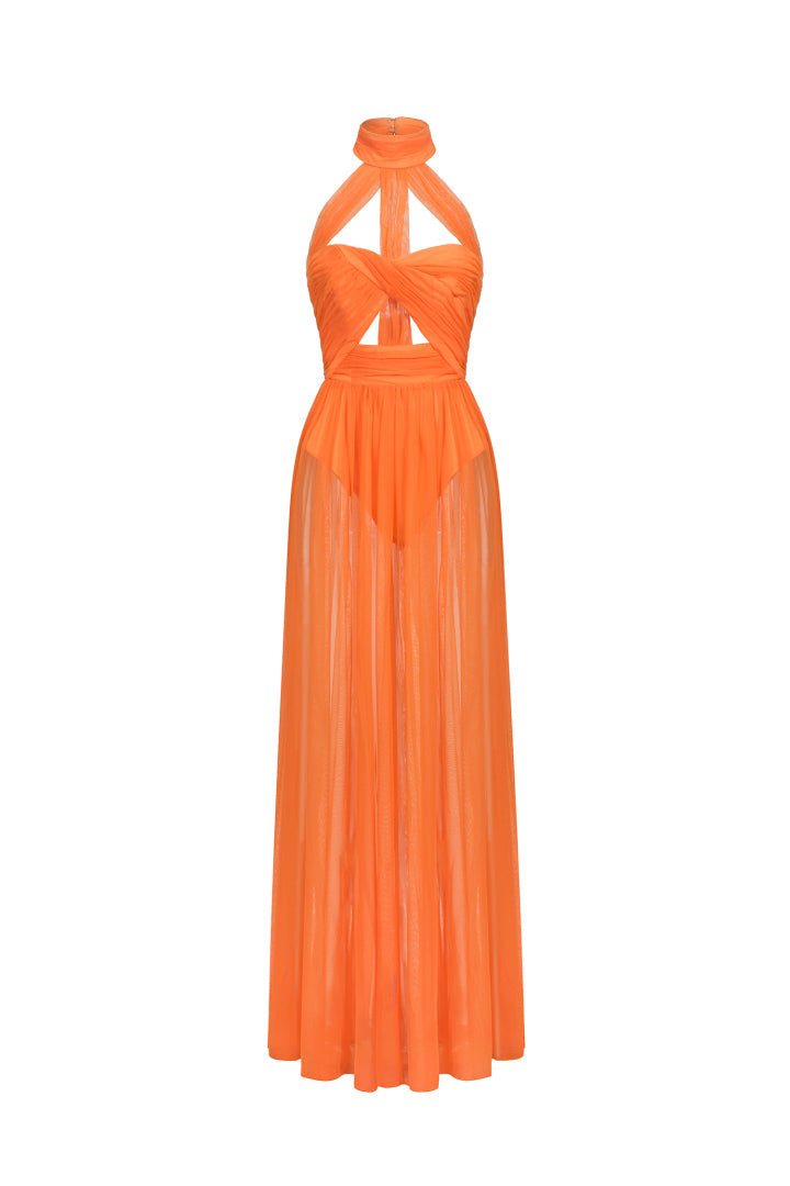 Rivka Orange Long Evening Dress