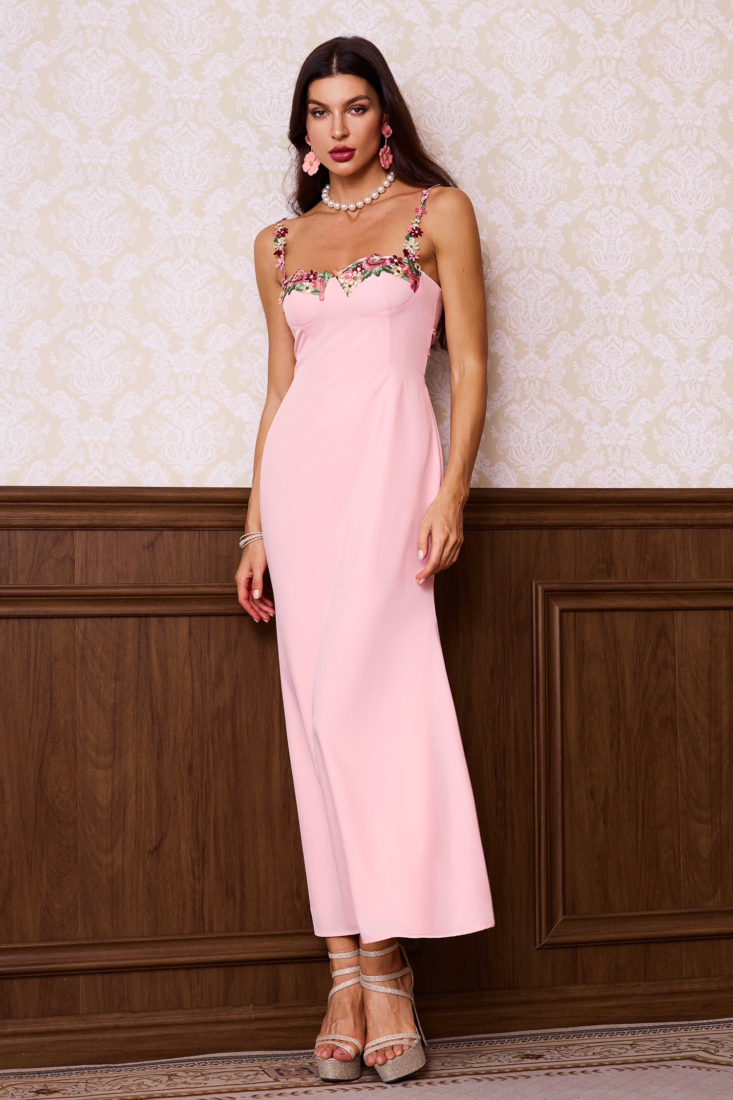 Flexible Pink Long Evening Dress