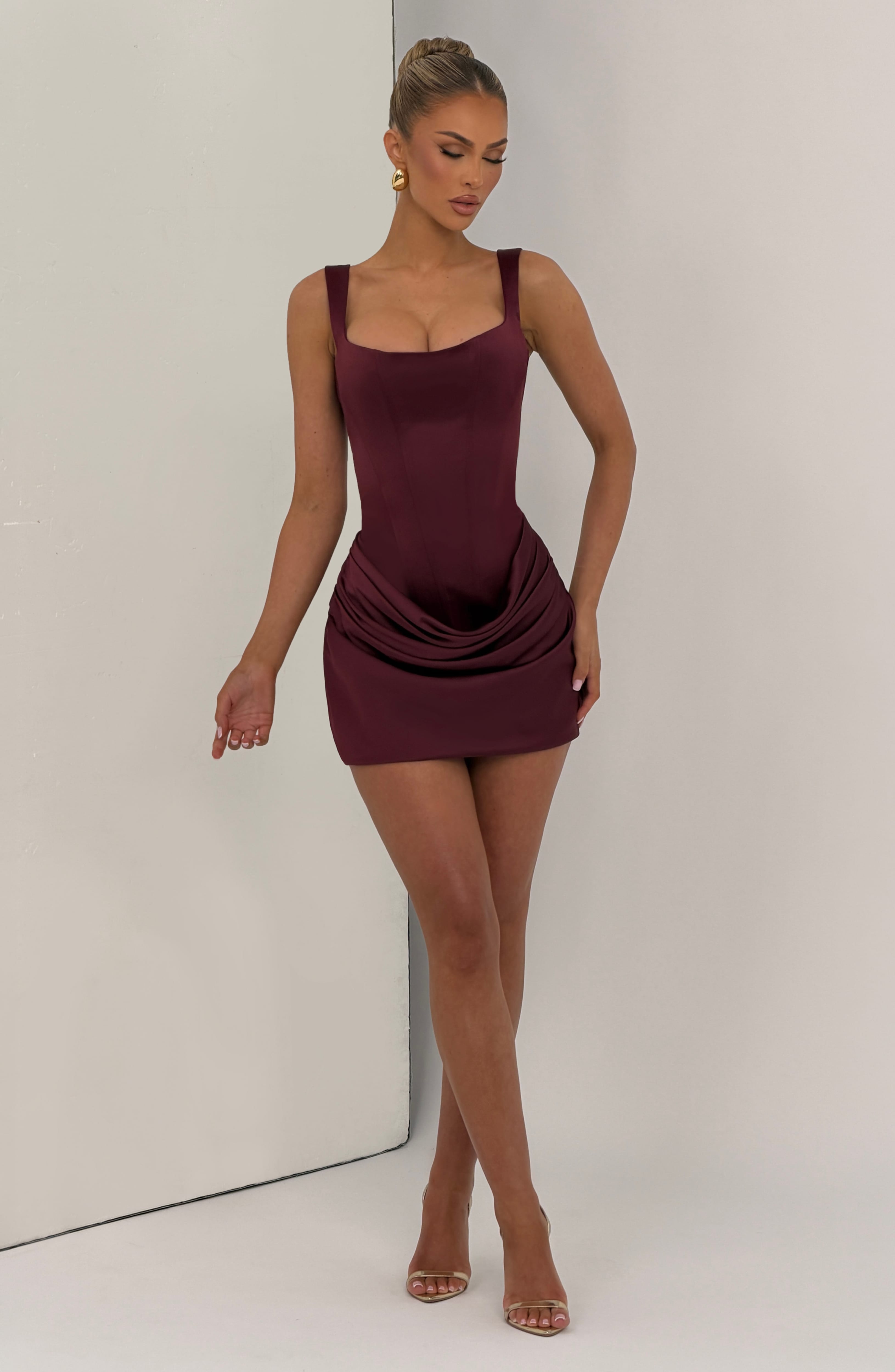 Imogen Korse Kiraz Mini Abiye Elbise