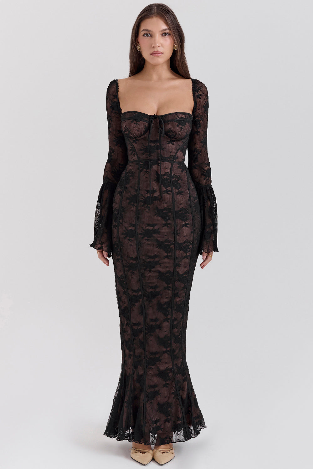 Delilah Black Lace Long Prom Dress