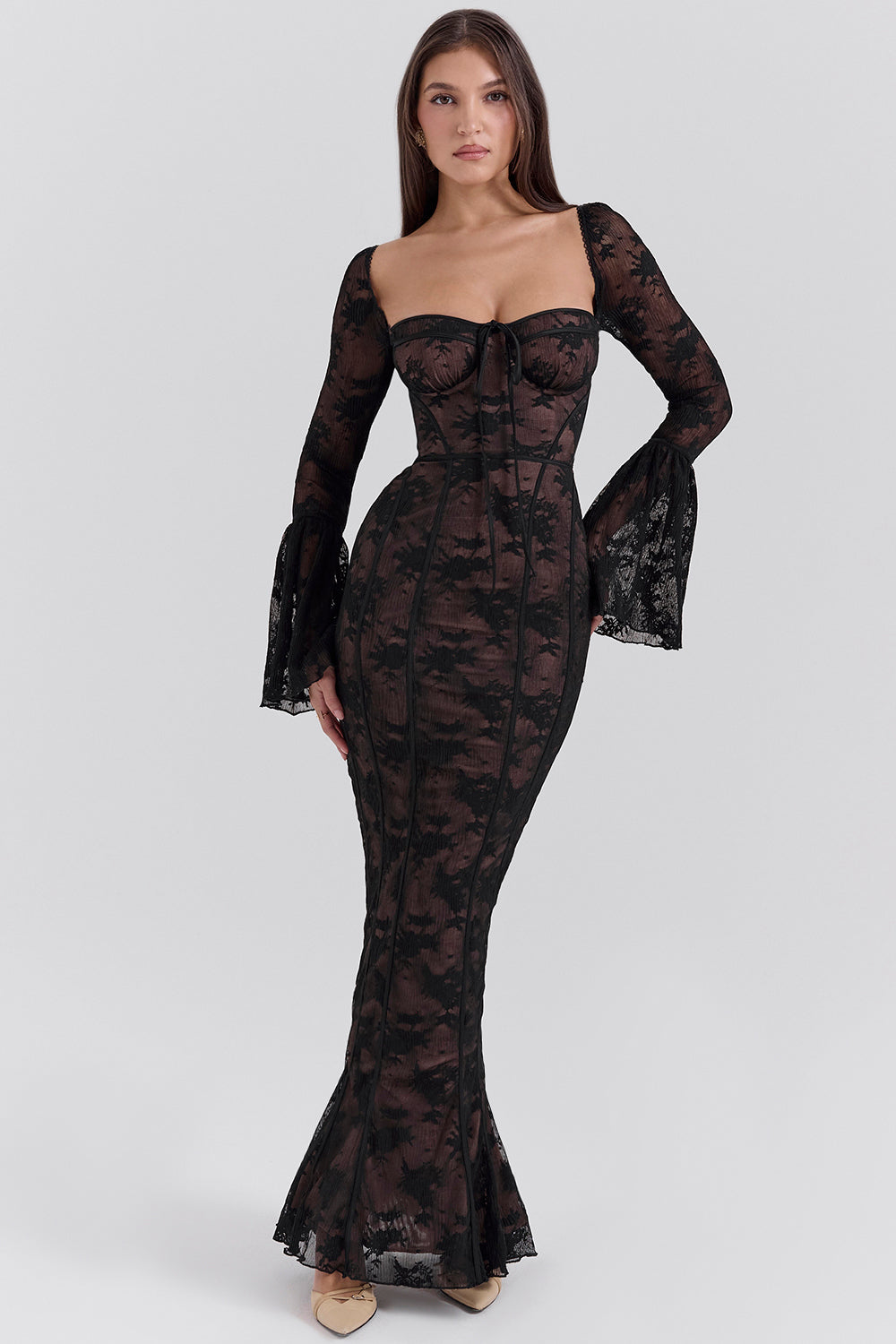 Delilah Black Lace Long Prom Dress