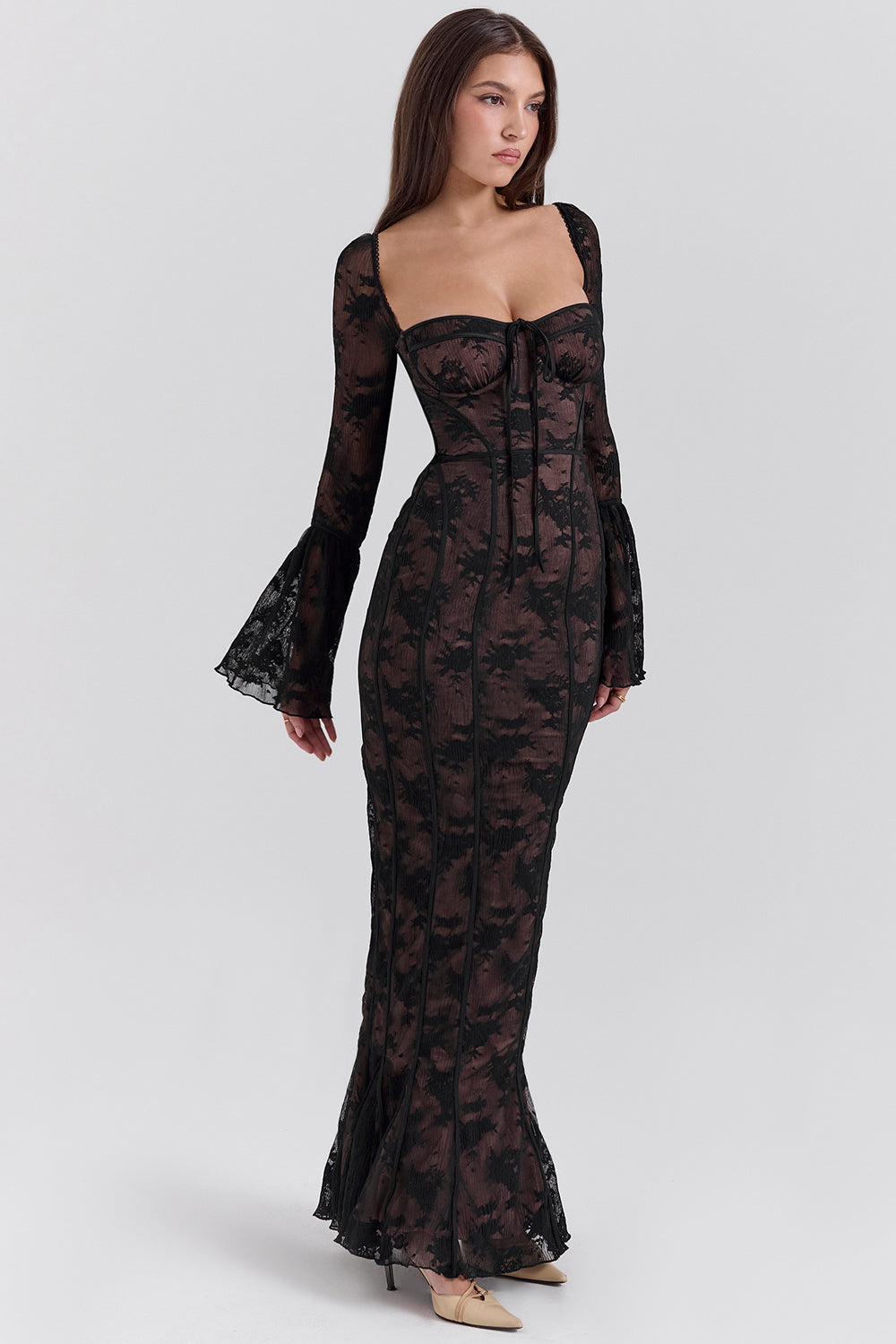 Delilah Black Lace Long Prom Dress