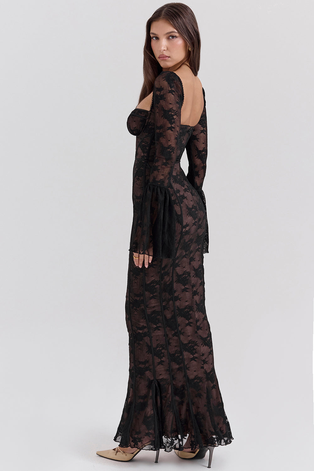 Delilah Black Lace Long Prom Dress