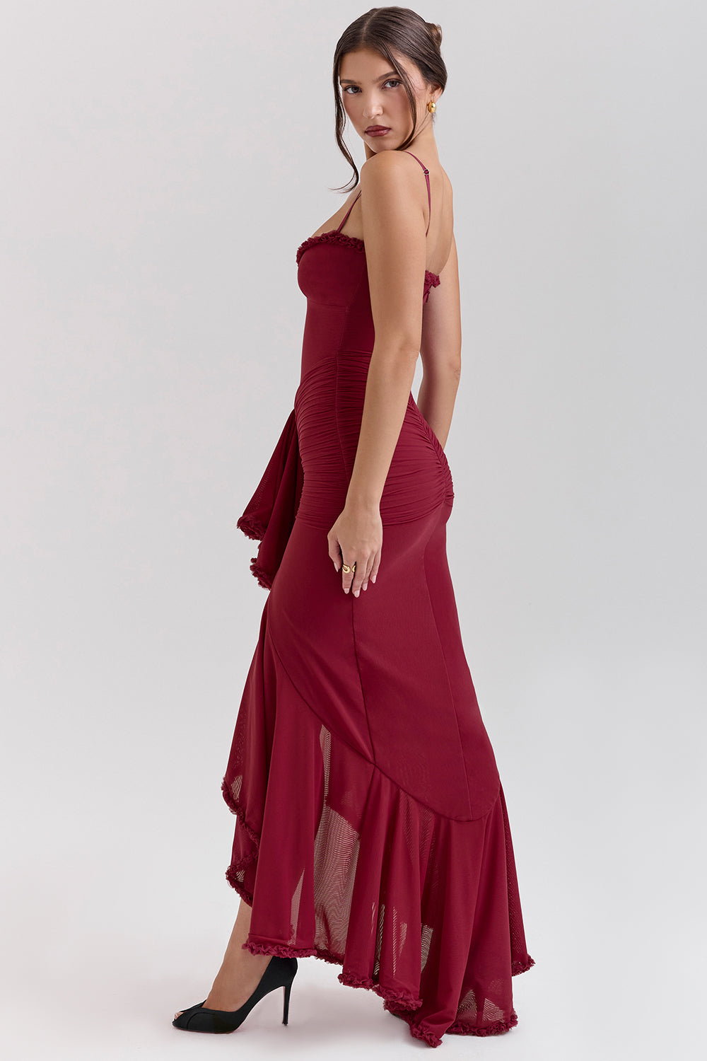 Gabbi Straplez Bordo Abiye Elbise