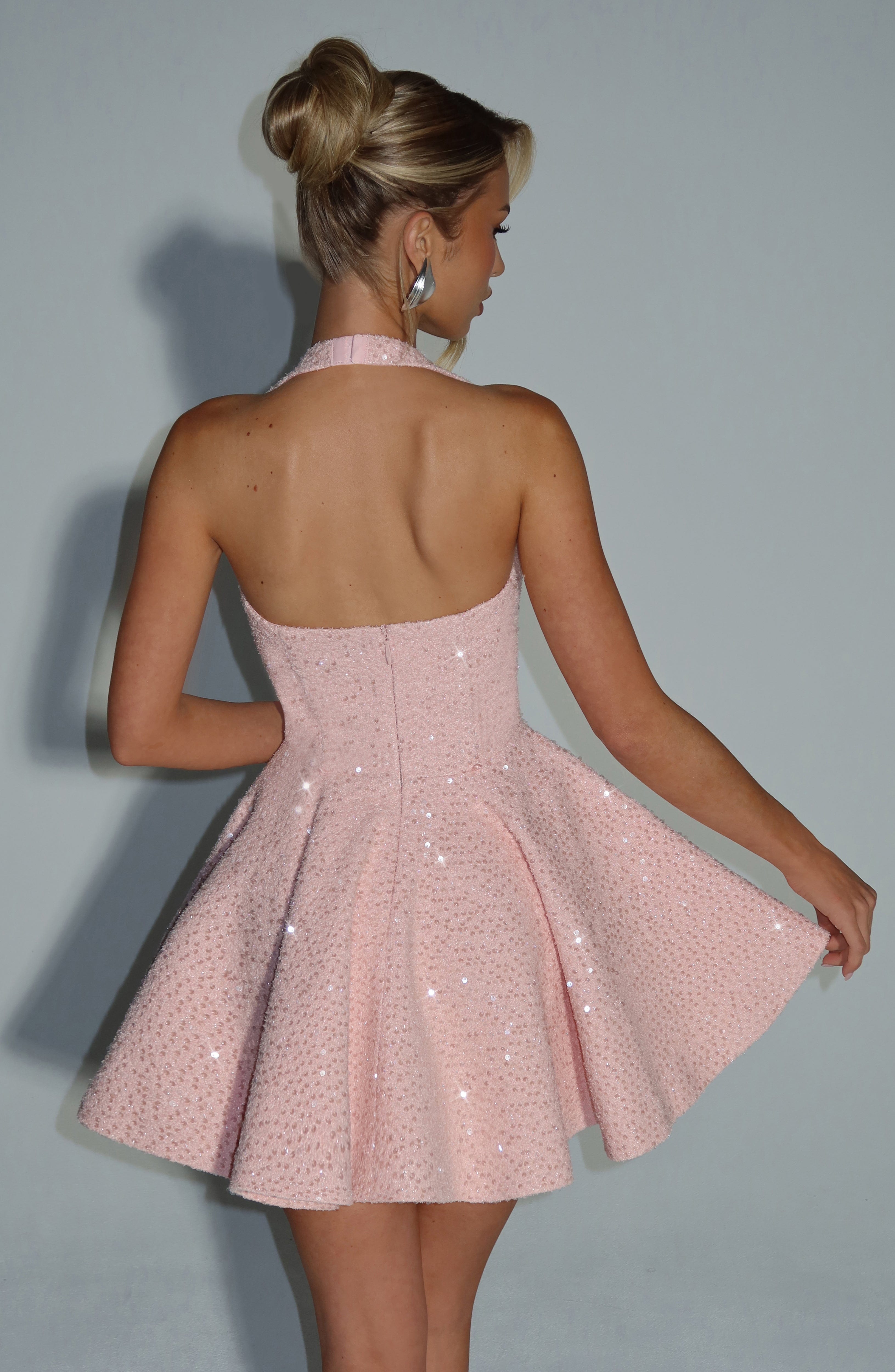 Georgette Pudra Mini Abiye Elbise