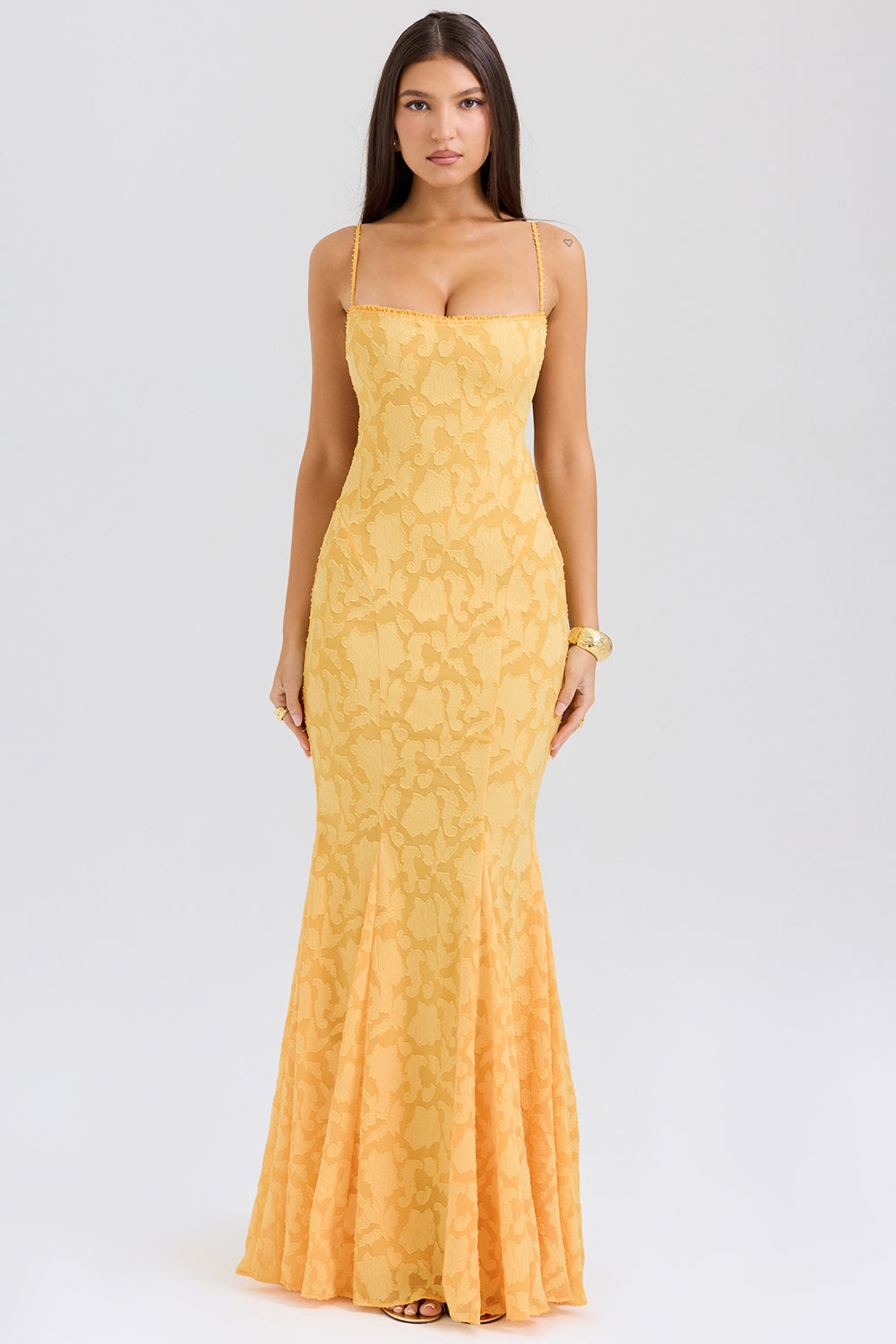 Joan Saten Apricot Long Prom Dress