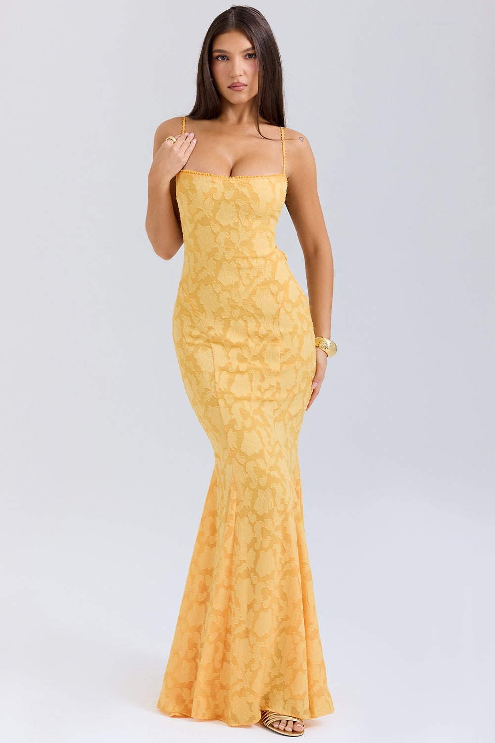 Joan Saten Apricot Long Prom Dress