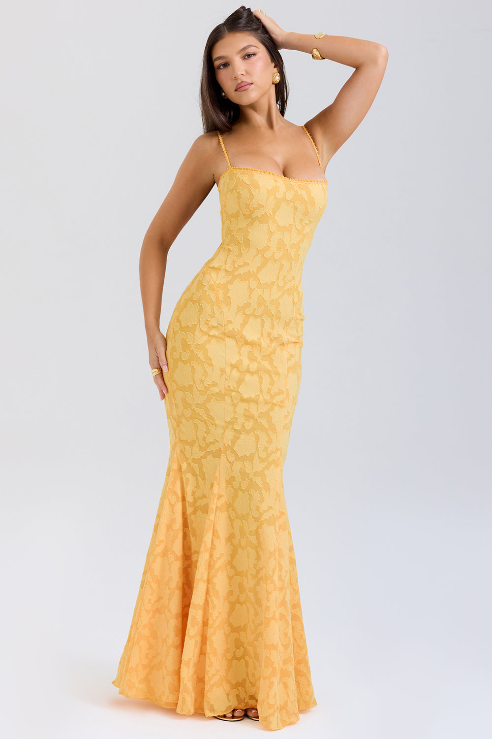 Joan Saten Apricot Long Prom Dress