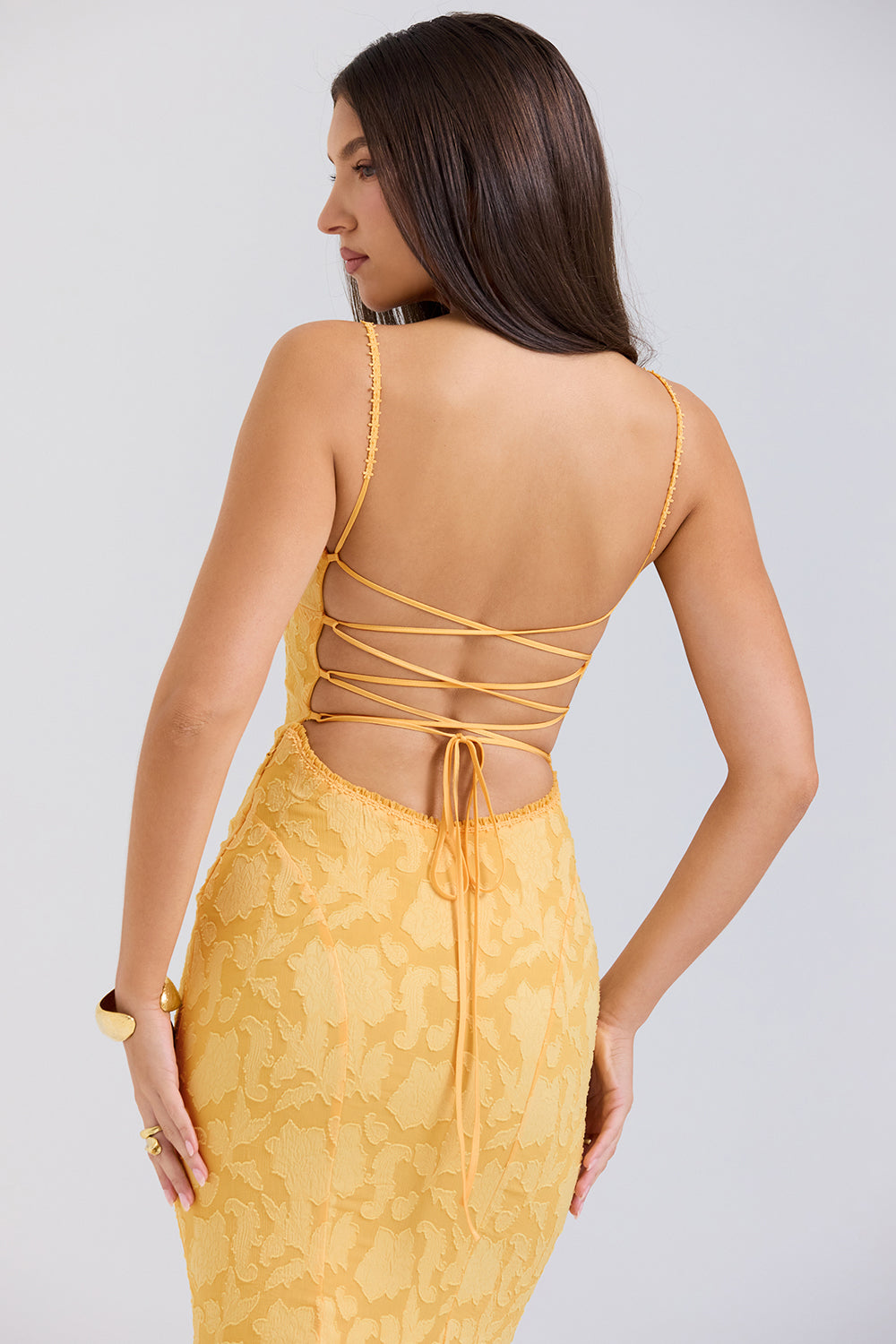 Joan Saten Apricot Long Prom Dress