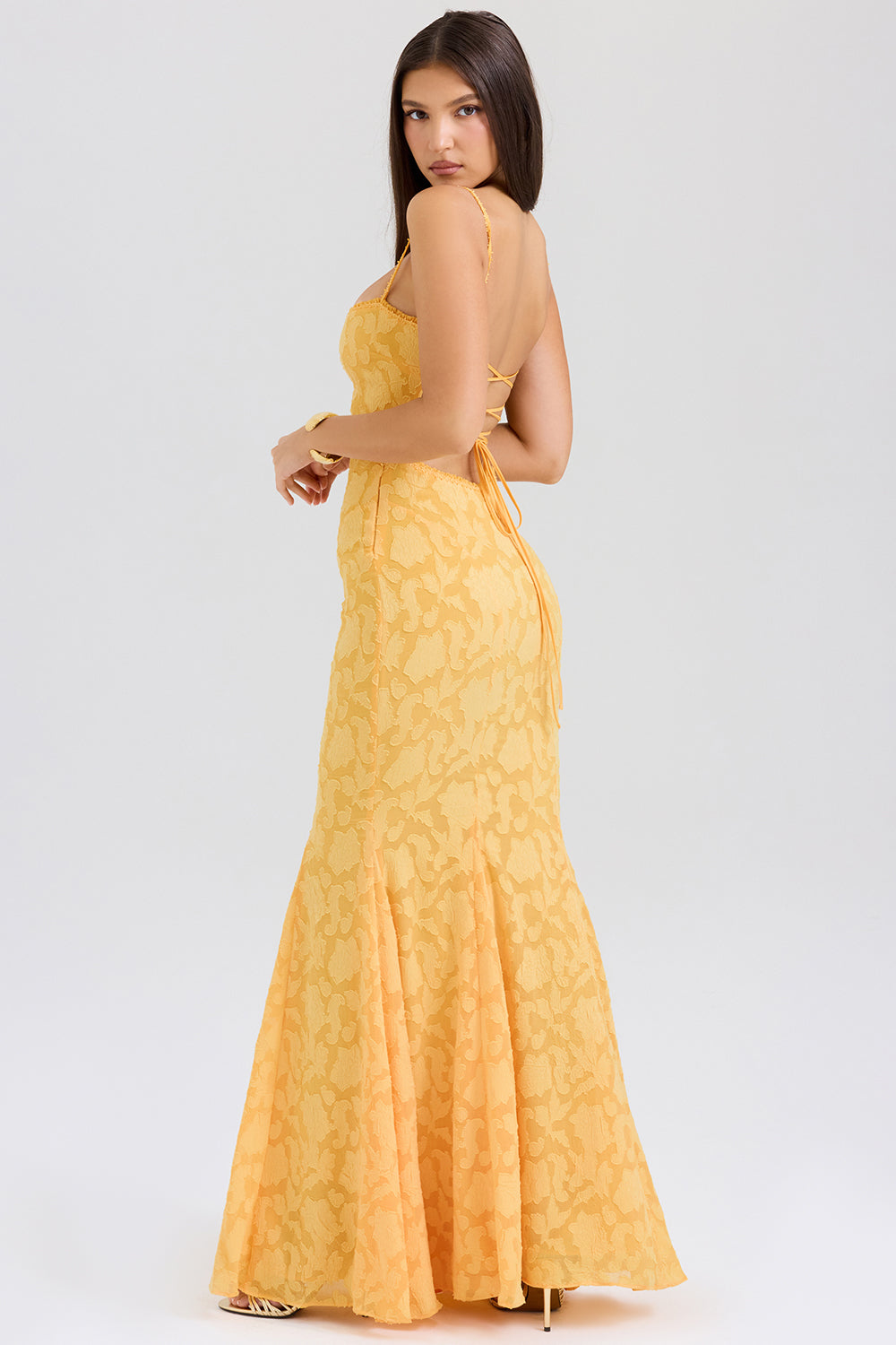 Joan Saten Apricot Long Prom Dress