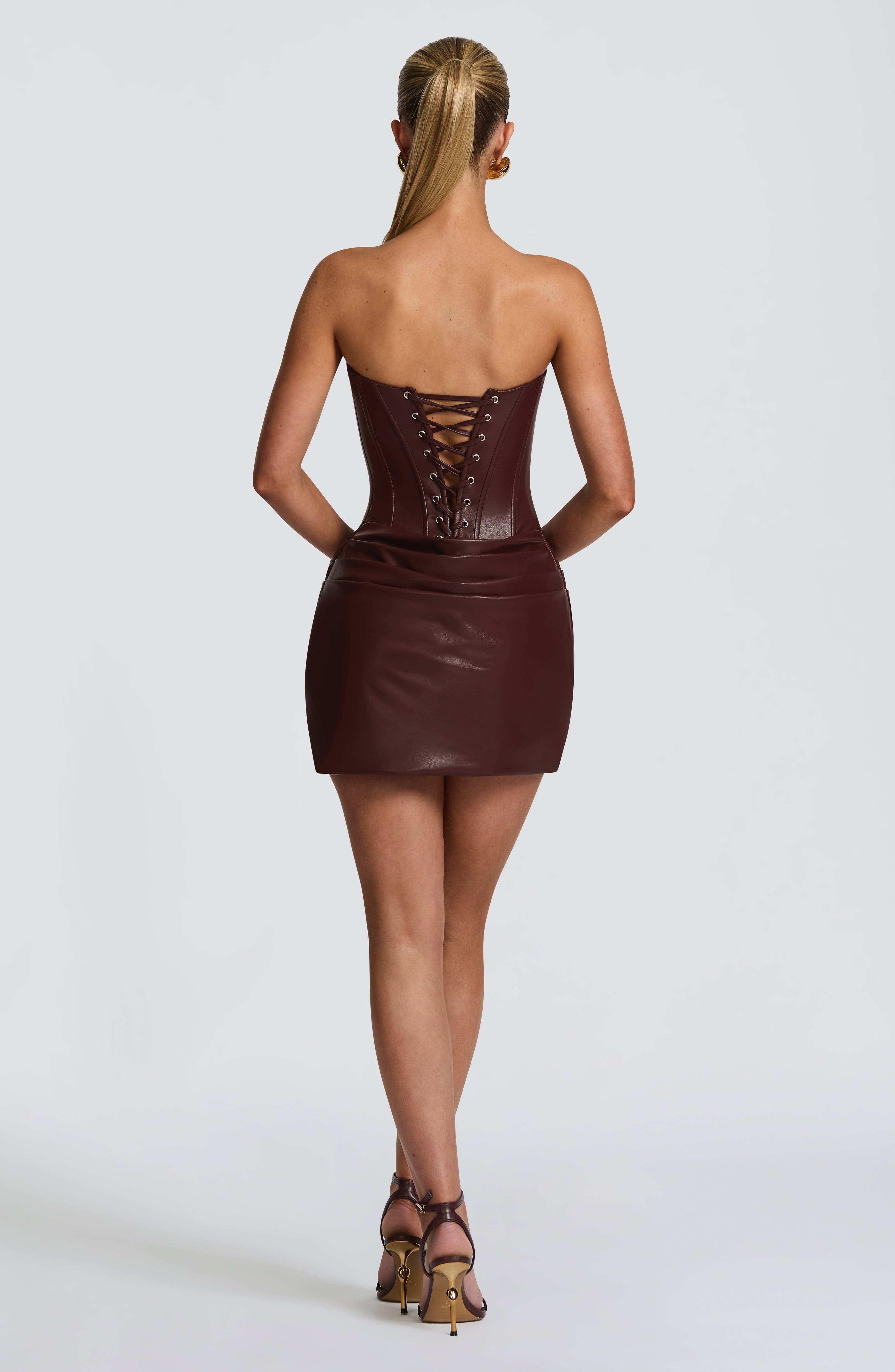 Palmer Korse Bordo Mini Abiye Elbise