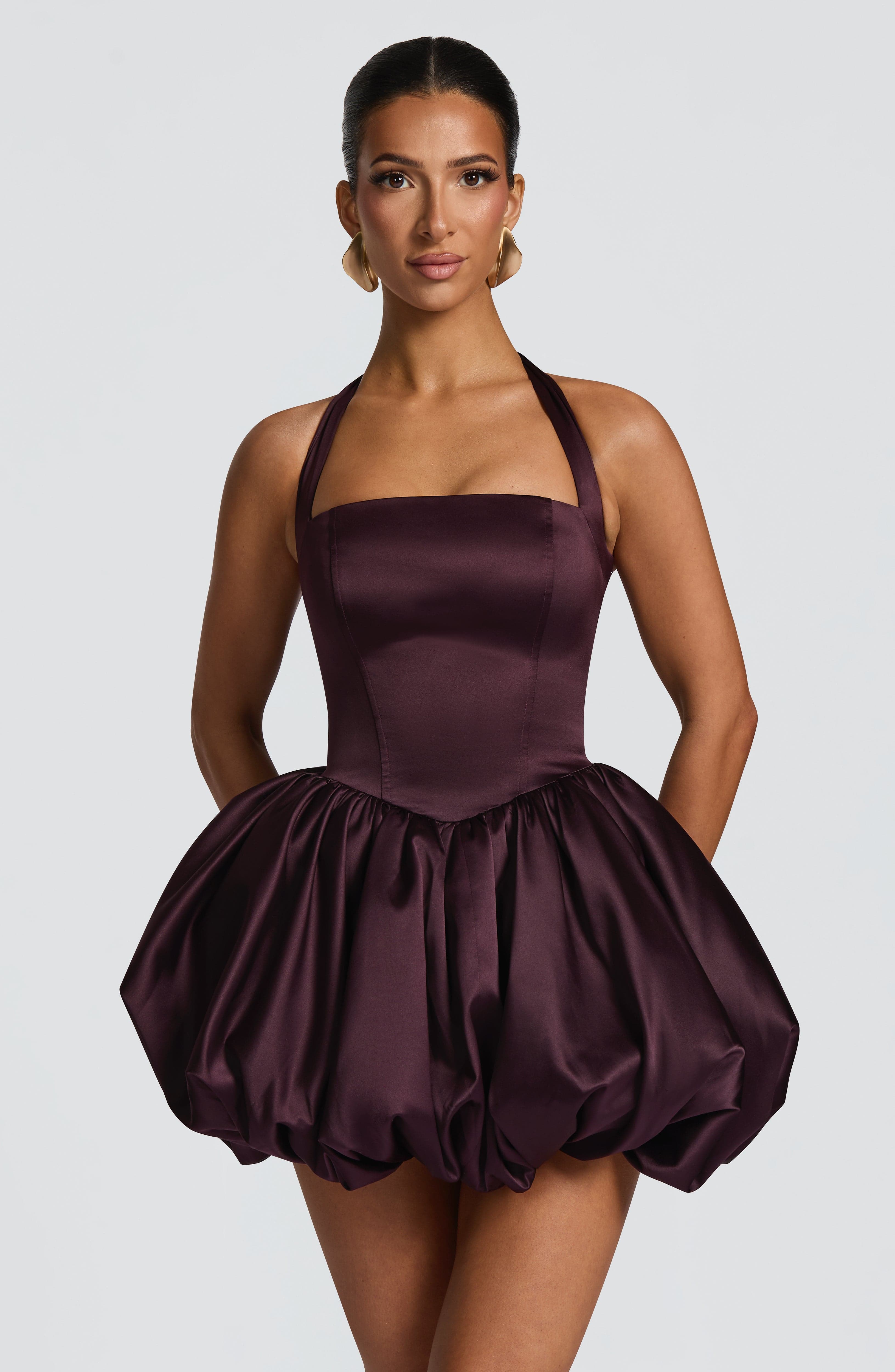 Prudence Saten Bordo Mini Abiye Elbise