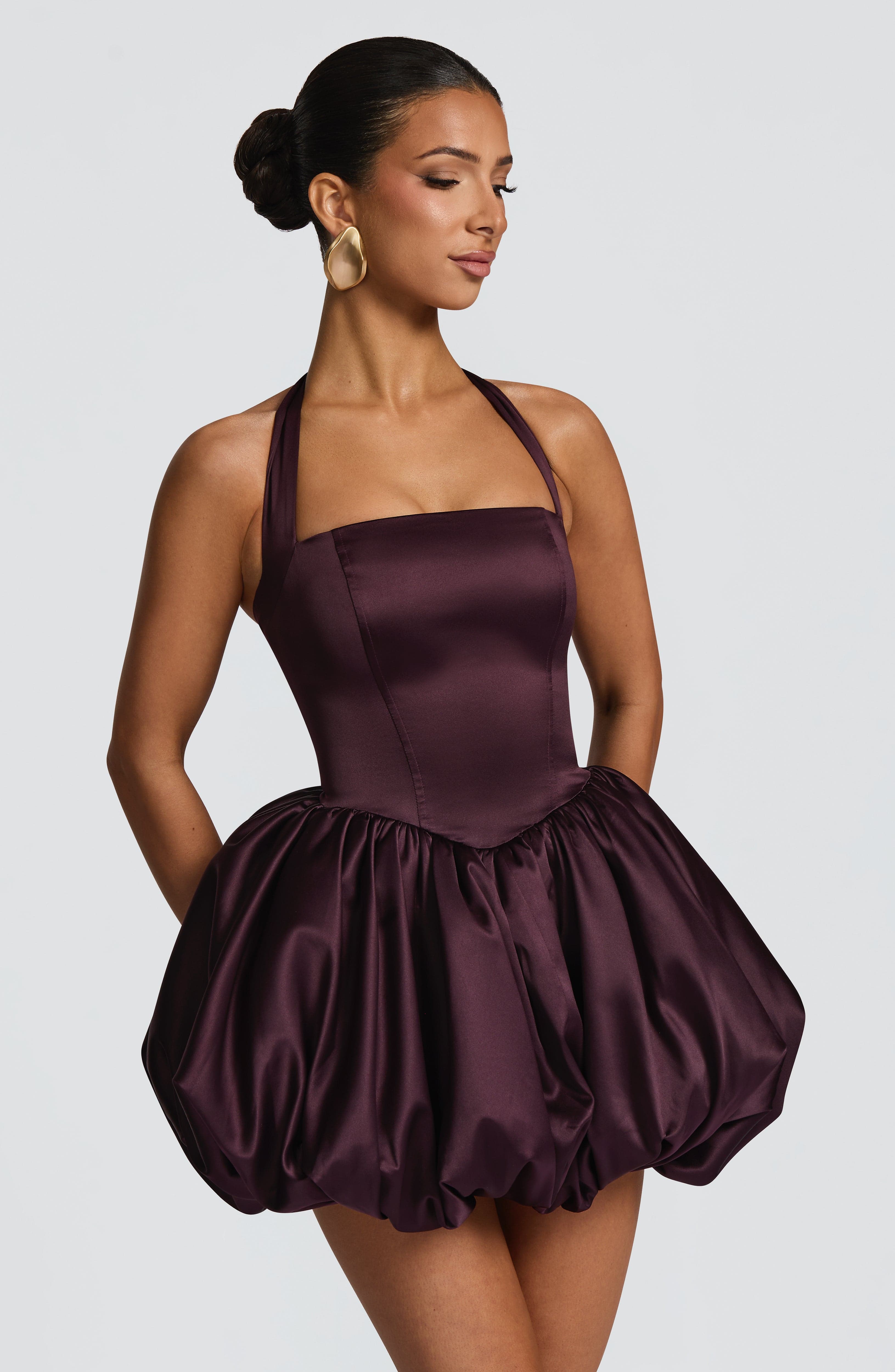 Prudence Saten Bordo Mini Abiye Elbise