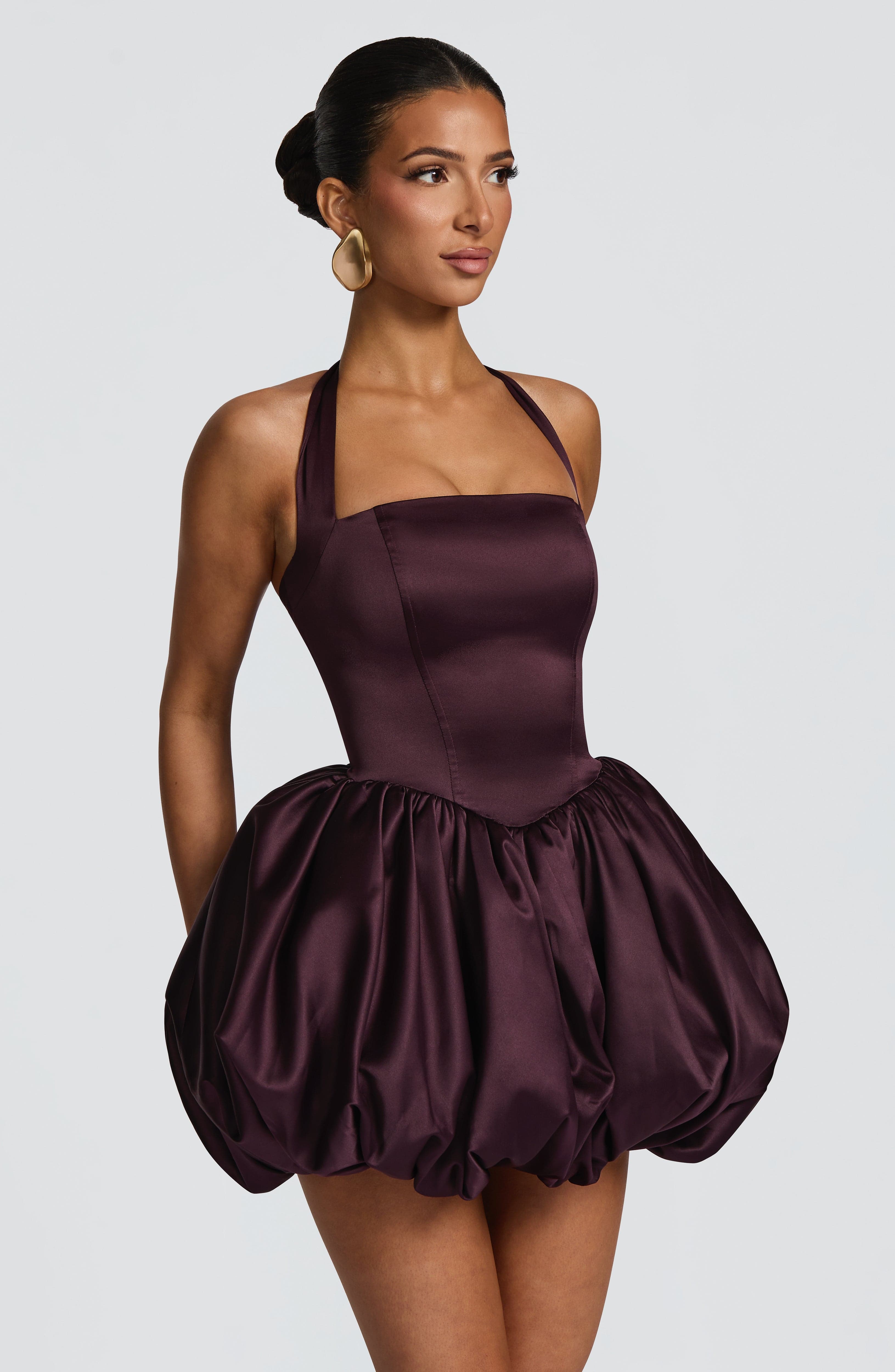 Prudence Saten Bordo Mini Abiye Elbise