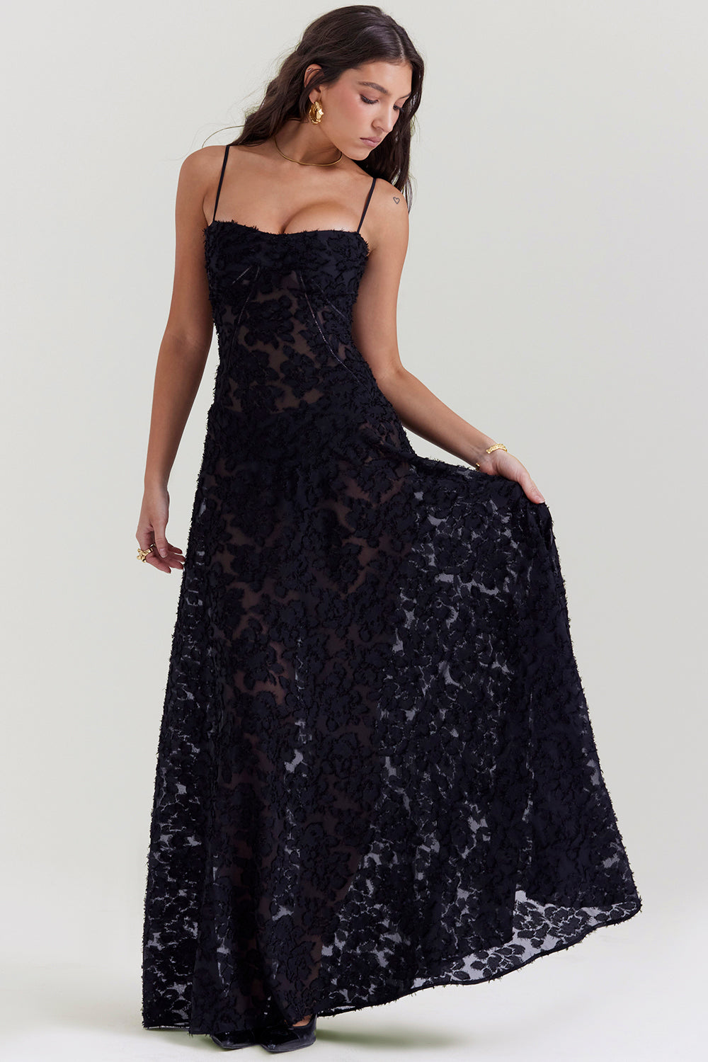 Seren Black Long Evening Dress Corset