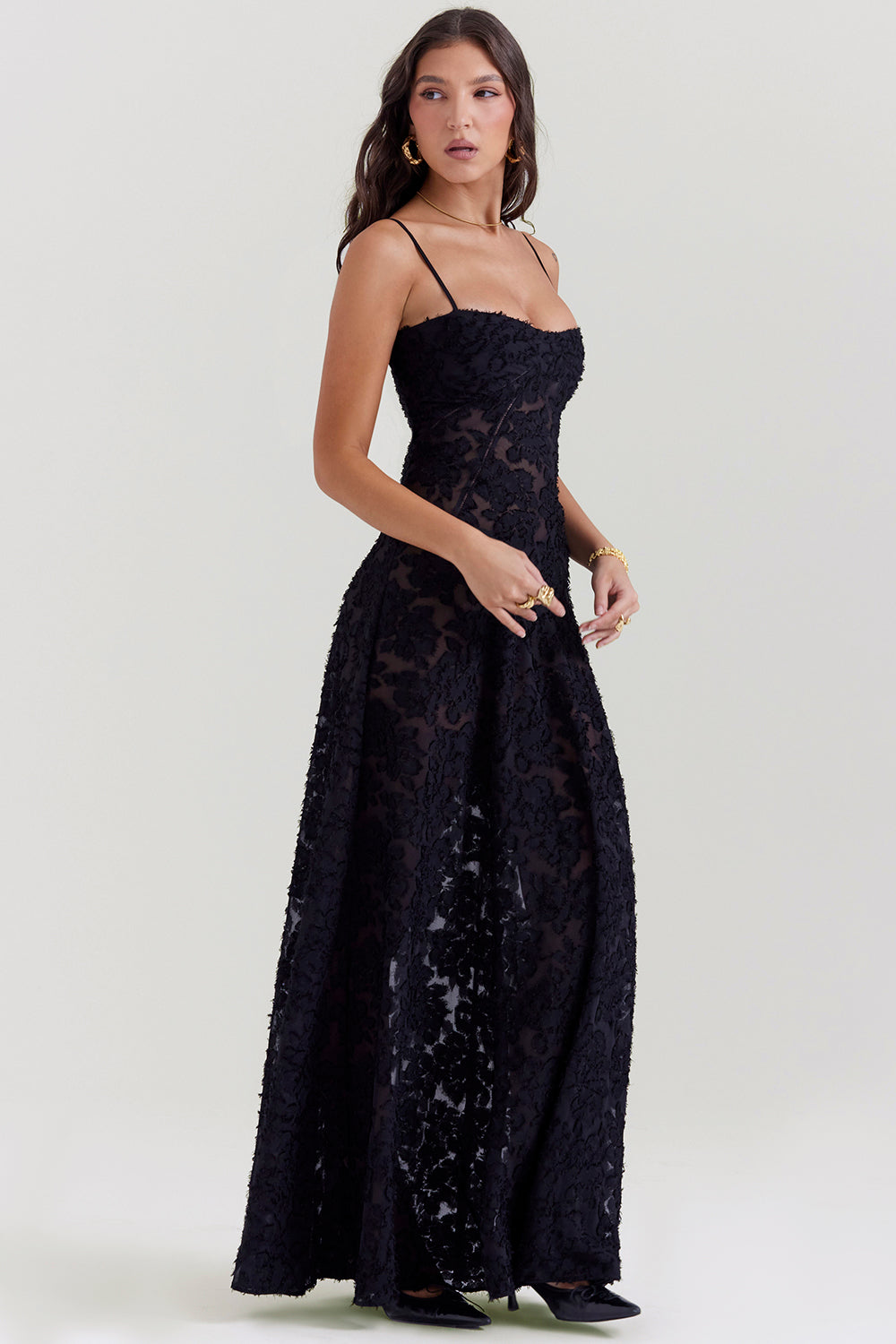 Seren Black Long Evening Dress Corset