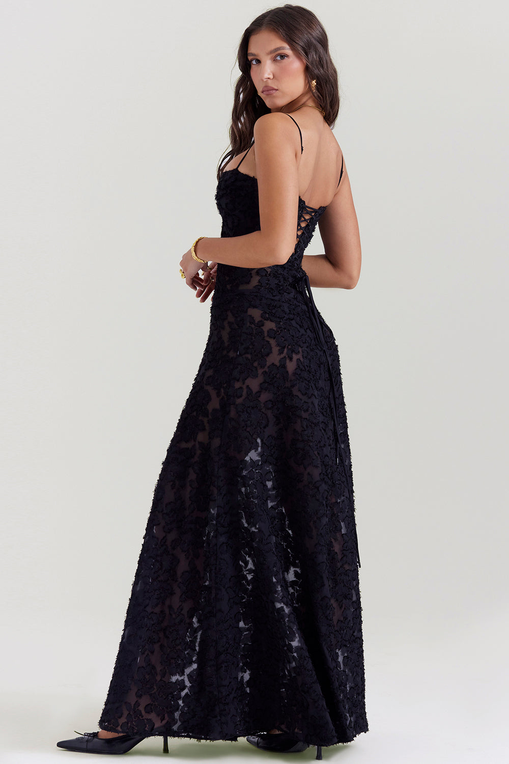 Seren Black Long Evening Dress Corset