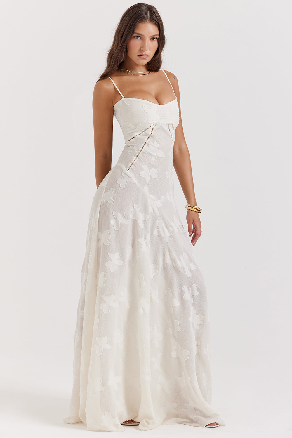 Serene Corset Cream Long Evening Dress
