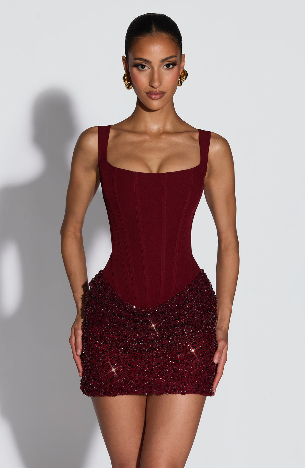Yeona Korse Bordo Mini Abiye Elbise